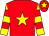 Red, yellow star, yellow and red hooped sleeves, red cap, yellow star