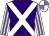 Purple, white cross belts, white and mauve striped sleeves, quartered cap