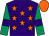 Purple, orange stars, emerald green sleeves, purple armlets, orange cap