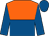 orange and royal blue halved horizontally, royal blue sleeves and cap