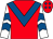 Red, royal blue chevron, white sleeves, royal blue chevrons, red cap, royal blue diamonds