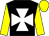 Black, white maltese cross, yellow sleeves and cap