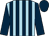 light blue and dark blue stripes, dark blue sleeves and cap