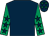 Dark blue, emerald green sleeves, dark blue stars, dark blue cap, emerald green stars