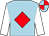 Light blue, red diamond, white sleeves, light blue and red quartered cap