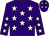 Purple body, white stars, purple arms, white stars, purple cap, white stars