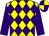 Yellow and purple diamonds, purple sleeves, purple and yellow quartered cap