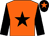 Orange body, black star, black arms, black cap, orange star