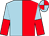 Light blue and red (halved), halved sleeves, light blue and red quartered cap