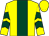 Yellow, dark green stripe, chevrons on sleeves