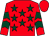 Red, dark green stars, chevrons on sleeves, red cap