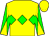 Yellow body, green diamond hoop, green arms, yellow diabolo, yellow cap