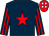 dark blue, red star, striped sleeves, white spots on red cap