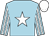 Light blue, white star, striped sleeves, white cap