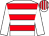 white, red hoops, white sleeves, red stripes on cap