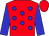 Red, blue spots, blue sleeves, red cap