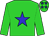 Lime green, blue star, lime green sleeves, lime green cap, blue stars