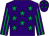 Purple, emerald green stars, emerald green stripes on sleeves, purple cap, emerald green stars