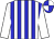 white, blue stripes, white sleeves, blue cap, white quarters