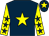 Dark blue, yellow star, yellow sleeves, dark blue stars, dark blue cap, yellow star