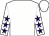 White, purple stars on sleeves