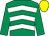 Emerald green, white chevrons, emerald green sleeves, yellow cap