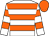 White body, orange hooped, white arms, orange hooped, orange cap