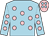 Light blue, pink spots, pink cap, light blue spots