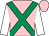 Pink, emerald green cross belts, white sleeves