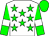 white, green stars, white armbands on green sleeves, green cap