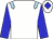 White, light blue epaulettes, blue arms, white cap, blue diamond