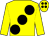 Yellow, black large spots, yellow cap, black spots