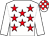 White, red stars, white sleeves, check cap