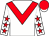 White, red chevron, white sleeves, red stars, red cap, white peak