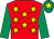 Red, yellow stars, emerald green sleeves, emerald green cap, yellow star