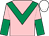 Pink, emerald green chevron, halved sleeves, white cap