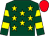 Dark green, yellow stars, hooped sleeves, red cap