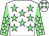 White, light green stars, light green sleeves, white stars and stars on cap