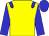 Yellow body, blue epaulettes, blue arms, blue cap