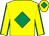 Yellow, emerald green diamond on body and cap, yellow  sleeves, emerald green seams