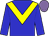 Big-blue body, yellow chevron, big-blue arms, mauve cap