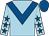 Light blue, royal blue chevron, light blue sleeves, royal blue stars and cap