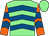 Light green & royal blue chevrons, orange sleeves, royal blue chevrons, light green cap