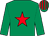 Emerald green, red star, striped cap