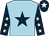 Light blue, dark blue star, dark blue sleeves, white stars, dark blue cap, white star