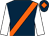 Dark blue, orange sash, white sleeves, dark blue cap, orange diamond