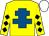 Yellow, royal blue cross of lorraine, yellow sleeves, black diamonds, white cap