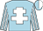 light blue, white cross of Lorraine, light blue sleeves with white stripes, light blue and white halved cap