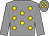  grey,  gold spots, grey sleeves