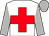 White, red cross, light grey sleeves and cap